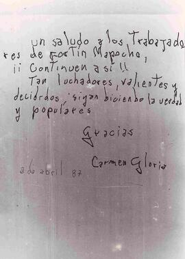 Nota a los trabajadores de Fortín Mapocho de parte de Carmen Gloria Quintana