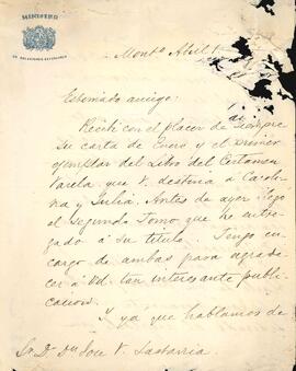 Carta de Horacio García Lagos a José Victorino Lastarria