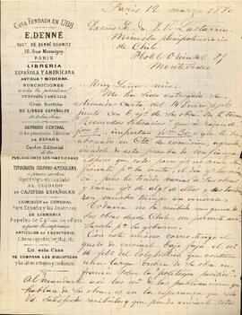 Carta de E. Denné a José Victorino Lastarria