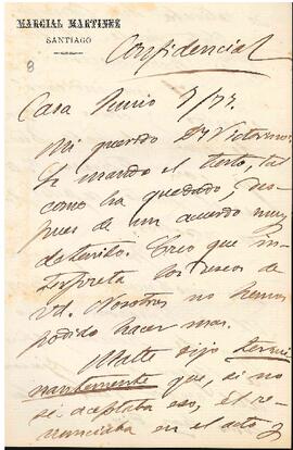 Carta de Marcial Martínez a José Victorino Lastarria