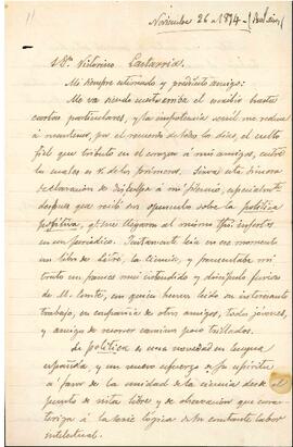 Carta de Juan María Gutiérrez a José Victorino Lastarria