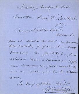 Carta de Guillermo Puelma Tupper a José Victorino Lastarria