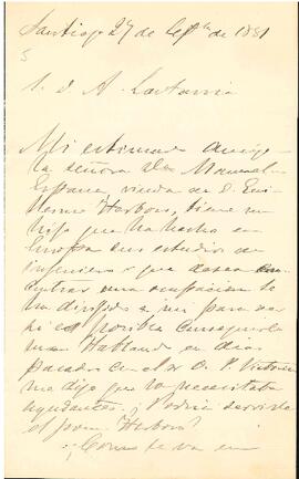 Carta de Aníbal Pinto a José Victorino Lastarria