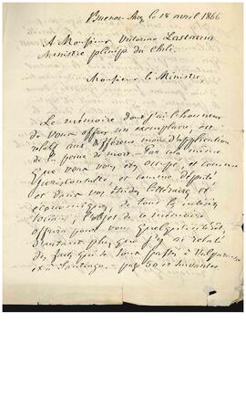 Carta de Joseph Derote a José Victorino Lastarria