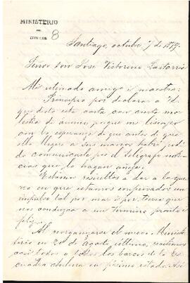 Carta de Miguel Luis Amunátegui a José Victorino Lastarria