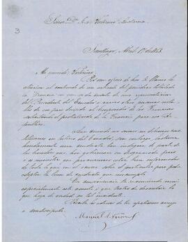 Carta de Manuel Antonio Tocornal a José Victorino Lastarria