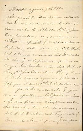 Carta de José Victorino Lastarria a Aurelio Lastarria