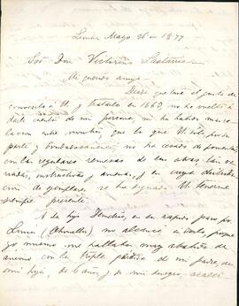 Carta de Pedro Paz Soldán y Unanue a José Victorino Lastarria