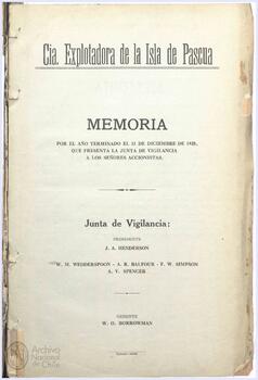 Memoria de la Compañía Explotadora de Isla de Pascua