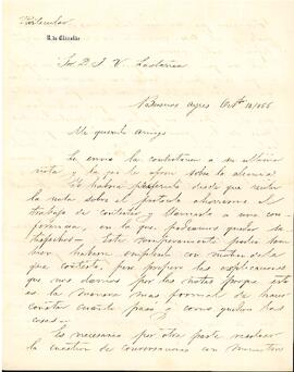 Carta de Rufino de Elizalde a José Victorino Lastarria